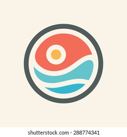 Sun and sea. Vector icon.