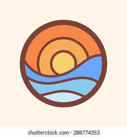 Sun and sea. Vector icon.