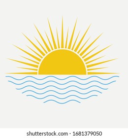 Sun and sea vector icon. Beach Logo Template. 