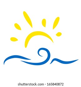 The sun and the sea. Vector icon illustration