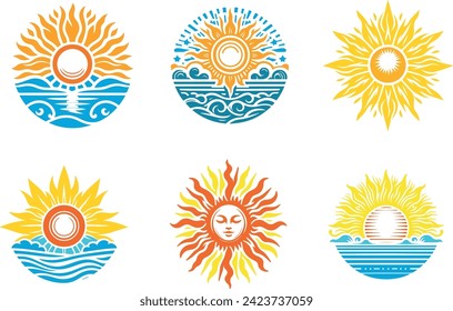 sun and sea vector icons