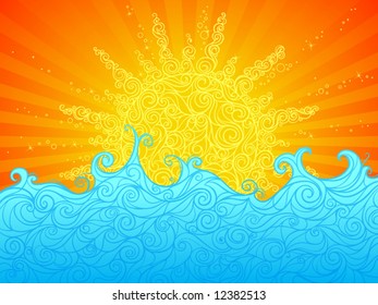 Sun and sea, vector illustration