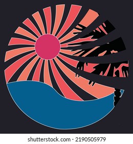 Sun and sea vector illustration, banner, poster, sticker.