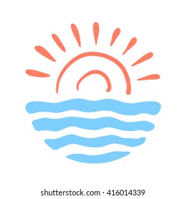 Sun and sea. Vector logo illustration for the travel company.