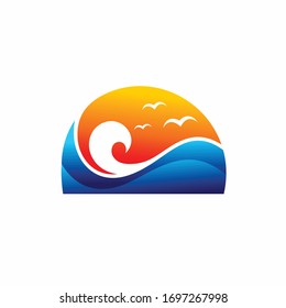 sun and sea vector, sunset logo design
