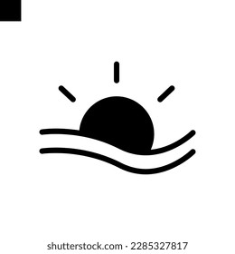 Sonne und Meerwasser Symbol, solider Stil, Vektorgrafik