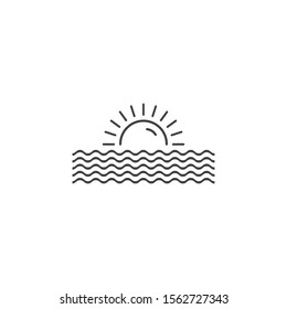 Sun and sea water line icon design. vector illustration