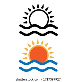 Sun and sea water vector icon. Sunrise illustration sign collection. horizon symbol. sunset logo.