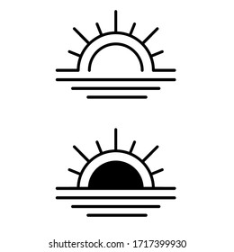 
Sun And Sea Water Vector Icon. Sunrise Illustration Sign Collection. Horizon Symbol. Sunset Logo.