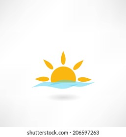 sun with sea wave icon