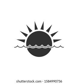 Sun and Sea wave icon. Stock Vector illustration isolated on white background.