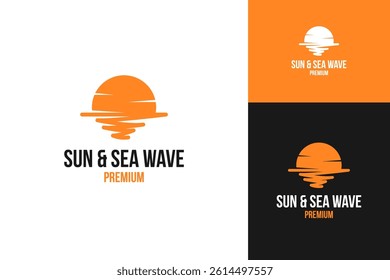 Sun and sea wave logo design template vector illustration