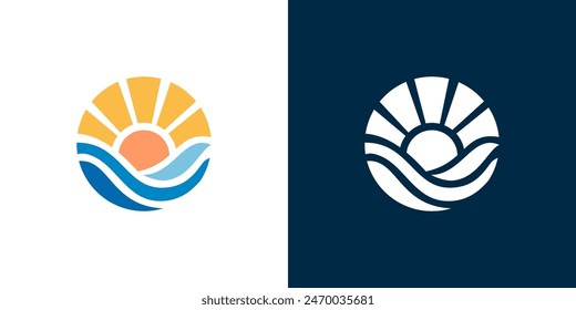 Logo de la ola del mar del sol sunset beach coast icon symbol Vector