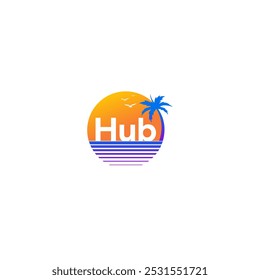 Sun sea wave logo sunset beach icon vector