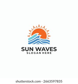 Sun sea wave logo sunset beach coast icon symbol vector