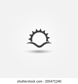 Sun and sea wave vector minimal icon - abstract sunset symbol