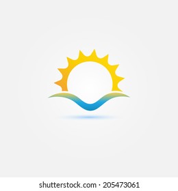 Sun and sea wave vector minimal icon - bright sunset symbol