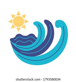 Sonnen- und Meereswellen Flach-Symbol, Vektorgrafik-Design