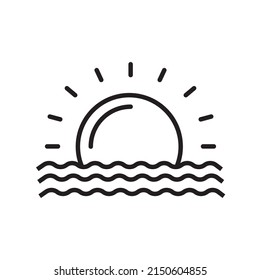 Sun and sea waves icon, Sea concept, sunset sign on white background, Sun and wave icon for mobile concept and web design. Vector graphics.
