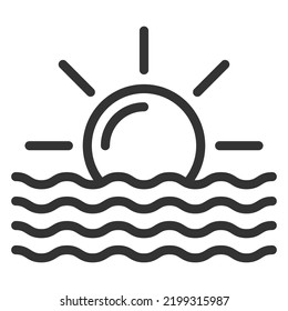 Sun and sea waves - icon, illustration on white background, outline style