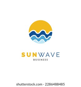 Sun with Sea Waves Icon Logo Design Template