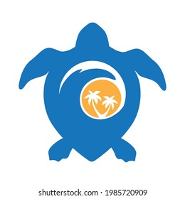 sun and sea waves inside turtle shell, vector