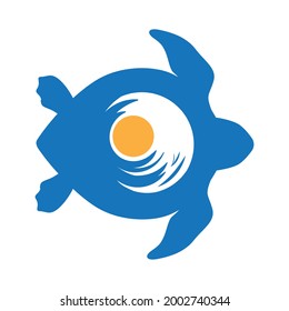 sun and sea waves inside turtle shell, vector