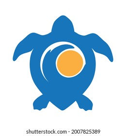 sun and sea waves inside turtle shell, vector