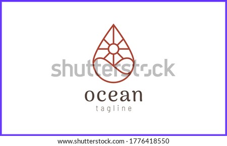 the sun and sea waves inside the water drop object in gold