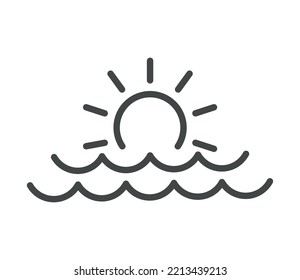sun and sea waves, linear icon isolated