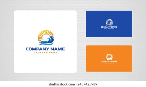 Sun with sea waves logo design   vector design