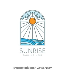 sun and sea waves nature concept creative idea window shape, sunrise logo