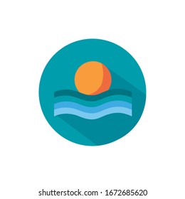 sun with sea waves summer scenes block style vector illustration design