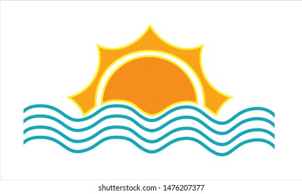 Sun and sea waves symbol. Vector illustration.