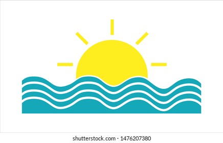 Sun and sea waves symbol. Vector illustration.