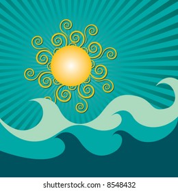 Sun sea waves vector