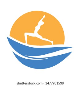 sun, sea and woman practicing yoga, vector
