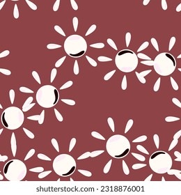 Sun seamless hand drawn pattern in doodle style. Geometric print. Decorative backdrop for fabric design, textile print, wrapping, cover. Vector illustration.