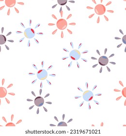 Sun seamless hand drawn pattern in doodle style. Geometric print. Decorative backdrop for fabric design, textile print, wrapping, cover. Vector illustration.