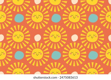 Sun seamless pattern background. Business flat vector illustration. Cute character for children room ,paper prints pattern.