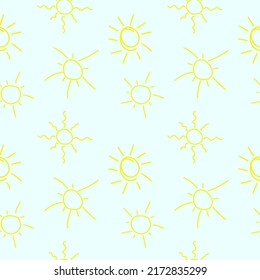 Sun seamless pattern. Children's background. Drawing of linear suns on a blue background. vector illustration