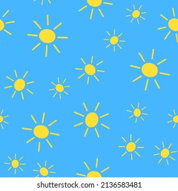 Sun seamless pattern with colors of Ukrainian flag. Summer concept. Vector illustration for fabric design, gift paper, baby clothes, textiles, cards