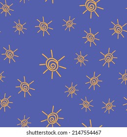 Sun seamless pattern with colors of Ukrainian flag. Summer concept. Vector illustration for fabric design, gift paper, baby clothes, textiles, cards.