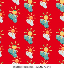 Sun seamless pattern in doodle style. Simple decorative backdrop for fabric design, textile print, wrapping, cover. Vector illustration.