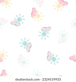 Sun seamless pattern in doodle style. Simple decorative backdrop for fabric design, textile print, wrapping, cover. Vector illustration.