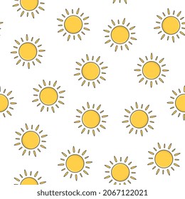 Sun Seamless Pattern On A White Background. Weather Phenomena Icon Vector Illustration