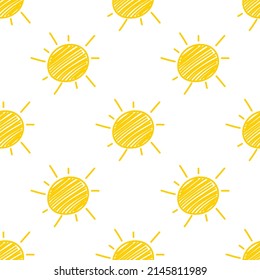 Sun seamless pattern on white background.