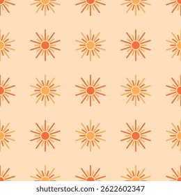 Sun seamless pattern in retro style. Vector background for fabric print, cover, wrapping, parer, wallpaper