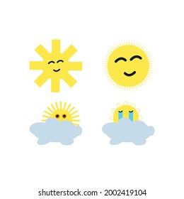 Sun seamless pattern. Vector cute sun icons and emoji. Cartoon summer pattern for web, textile, wallpaper, weather design. Funny summer sunshine. Emoticons collection