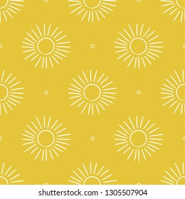 Sun seamless pattern. Yellow color vector background. Summer and spring print. Doodle sketch